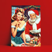 Cute Christmas Pin-up and Santa Claus Briefkaart