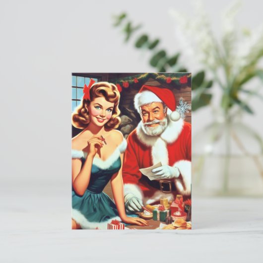 Cute Christmas Pin-up and Santa Claus Briefkaart (Staand voorkant)