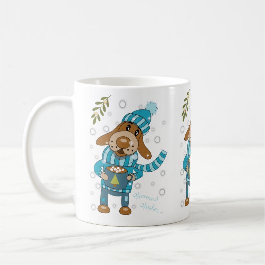 Cute Christmas Pup Boire Hot Cocaca Mug de vacance (Gauche)