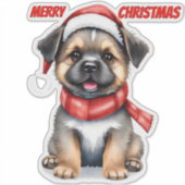 Cute Christmas Puppy Sticker | "Merry Christmas" (Devant)