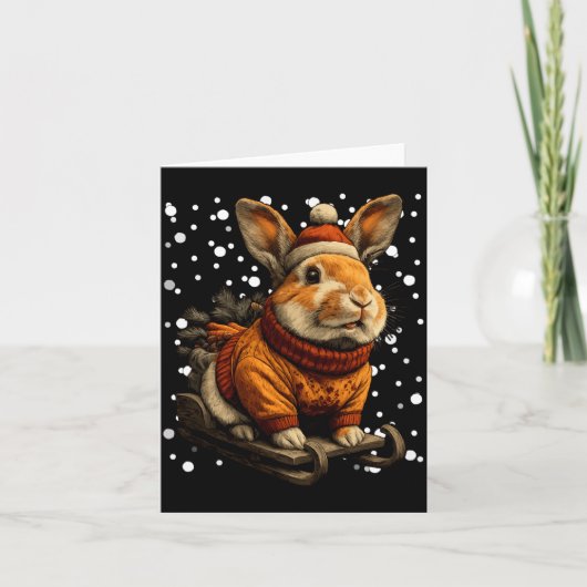 Cute Christmas Rabbit Sledding In Snow Funny Winte Kaart (Voorkant)