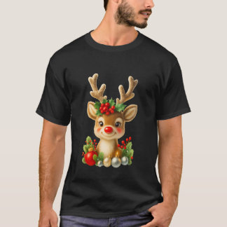 Cute Christmas Reindeer 3D Illustration | Holiday  T-shirt
