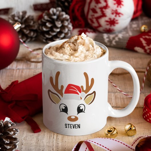 Cute Christmas reindeer face Koffiemok
