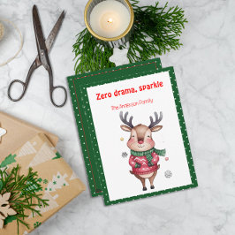 Cute christmas reindeer funny wish green Postcard Feestdagenkaart