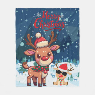 Cute Christmas Reindeer Kids Blanket Fleece Deken