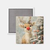 Cute Christmas Reindeer Magnet Magneet (Voorkant / Achterkant)
