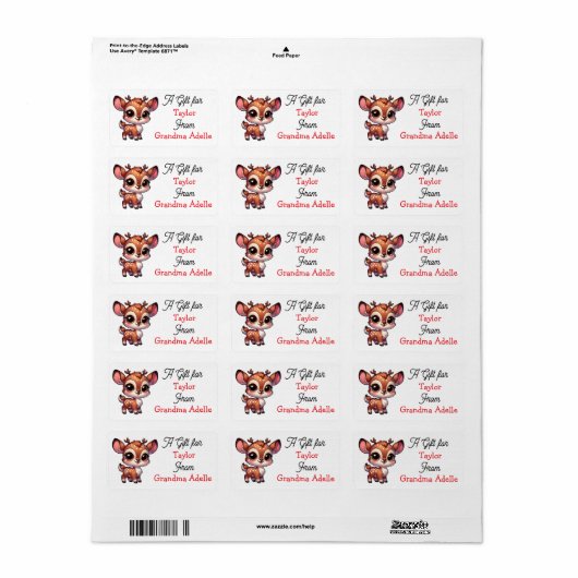Cute Christmas Reindeer Personalized to and from Etiket (Full Sheet)