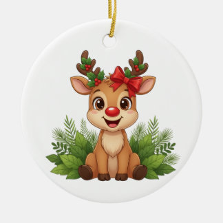 Cute Christmas Reindeer, Reindeer Holiday Keramisch Ornament