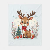 Cute Christmas Reindeer Scene Snowy Forest Fleece Deken (Voorkant)