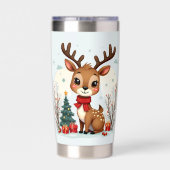 Cute Christmas Reindeer Scene Snowy Forest Geïsoleerde Drinkbeker (Achterkant)