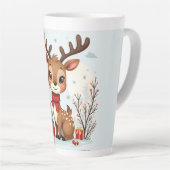 Cute Christmas Reindeer Scene Snowy Forest Latte Mok (Rechterhoek)