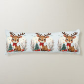 Cute Christmas Reindeer Scene Snowy Forest Lichaamskussen (Voorkant)