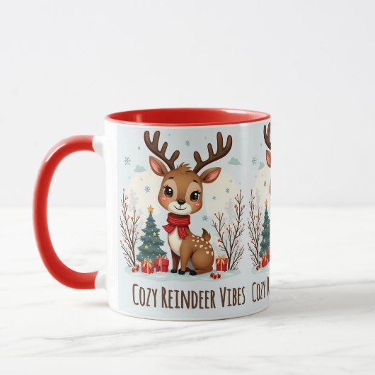 Cute Christmas Reindeer Scene Snowy Forest Mok (Links)