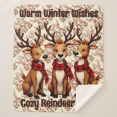 Cute Christmas Reindeer Trio with Plaid Scarves Sherpa Deken (Voorkant)