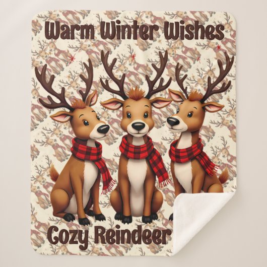 Cute Christmas Reindeer Trio with Plaid Scarves Sherpa Deken (Voorkant)