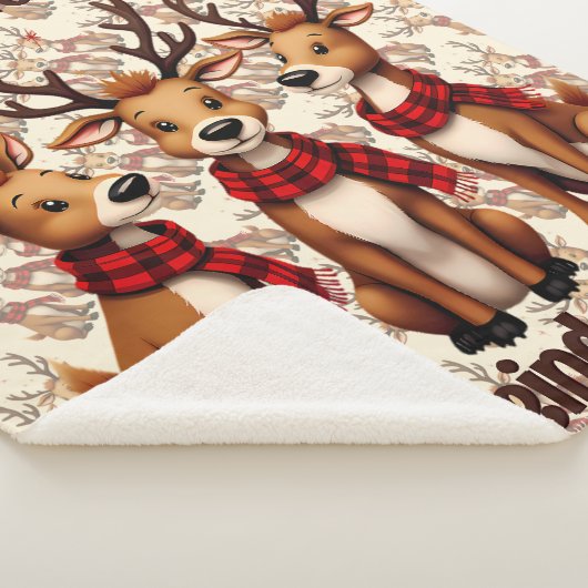 Cute Christmas Reindeer Trio with Plaid Scarves Sherpa Deken (3/4)