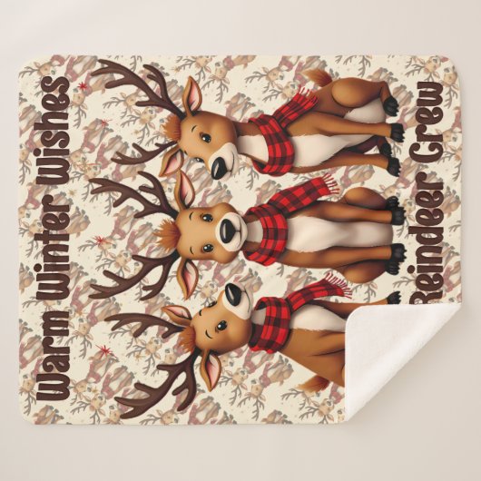 Cute Christmas Reindeer Trio with Plaid Scarves Sherpa Deken (Voorkant (horizontaal))