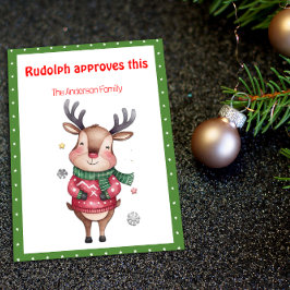 Cute christmas reindeer wish green retro Postcard Feestdagenkaart