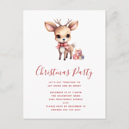 Cute Christmas Reindeer with Holiday Gifts Party Uitnodiging Briefkaart (Voorkant)
