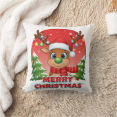Cute Christmas Reindeer with Santa Hat Ornaments Kussen (Deken)