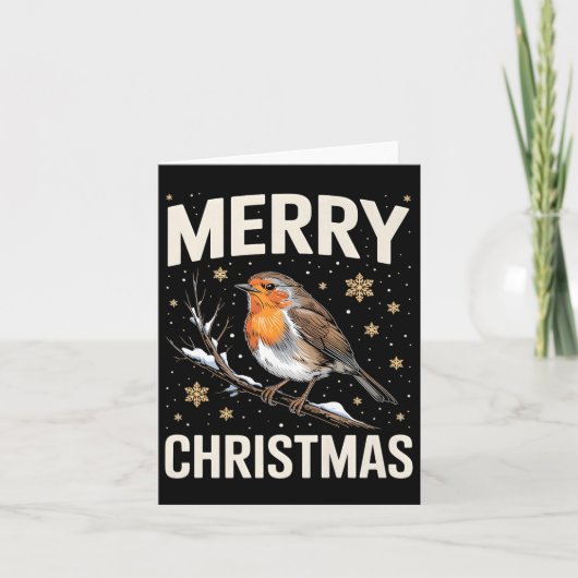 Cute Christmas Robin Merry Xmas Snow Scene Gardene Kaart (Voorkant)