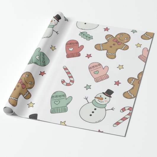 Cute Christmas Seamless Pattern Wrapping Paper – G Cadeaupapier (Uitgerold)