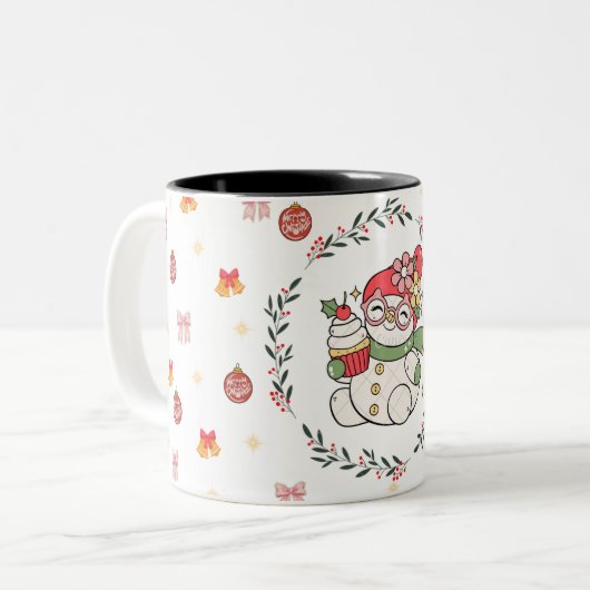 Cute Christmas Snowman Mug with Wreath (Devant gauche)