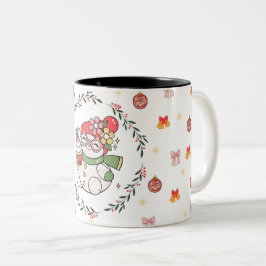 Cute Christmas Snowman Mug with Wreath  Tweekleurige Koffiemok