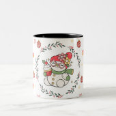 Cute Christmas Snowman Mug with Wreath Tweekleurige Koffiemok (Center)
