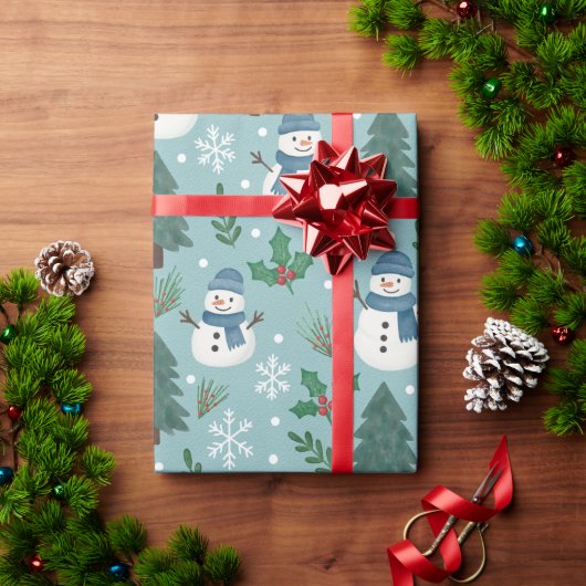 Cute Christmas Snowmen Pattern Wrapping Paper Roll Cadeaupapier (Feestdagen Geschenken)