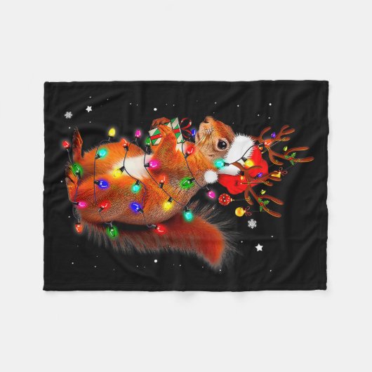 Cute Christmas Squirrel Lights Reindeer Xmas Holid Fleece Deken (Voorkant (Horizontaal))
