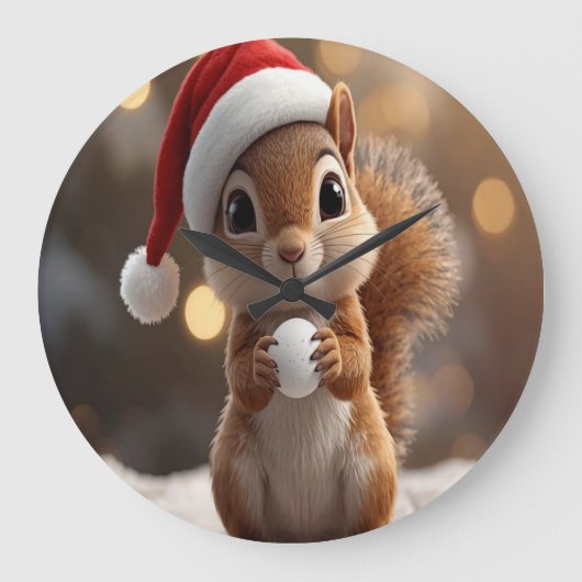 Cute Christmas Squirrel Wall Clock Grote Klok (Voorkant)
