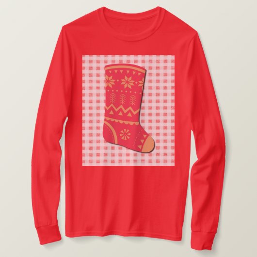 Cute Christmas Stocking Holiday Art on T-Shirt (Design devant)