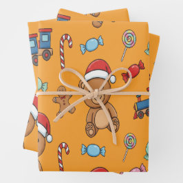 Cute Christmas Teddy Bear and Toy Train Inpakpapier Vel