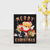 Cute Christmas Teddy Bear Santa Claus Kaart (Gele Bloem)