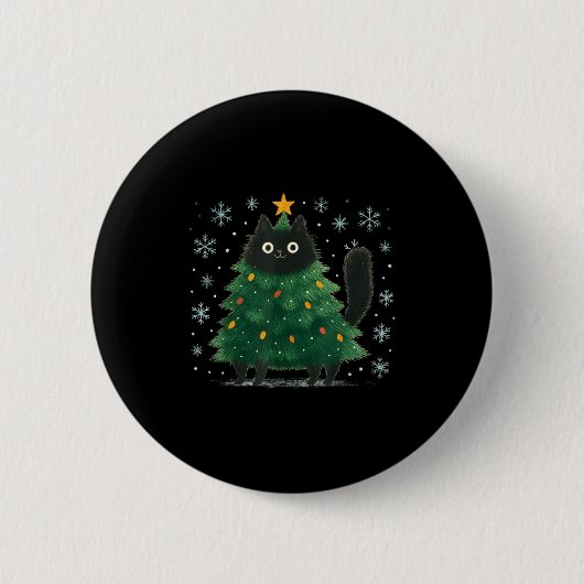 Cute Christmas Tree Cat Funny Holiday Snowflake  Ronde Button 5,7 Cm (Voorkant)