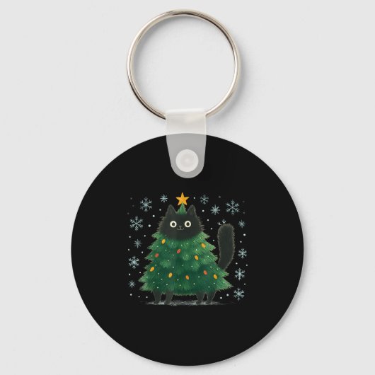 Cute Christmas Tree Cat Funny Holiday Snowflake Sleutelhanger (Voorkant)