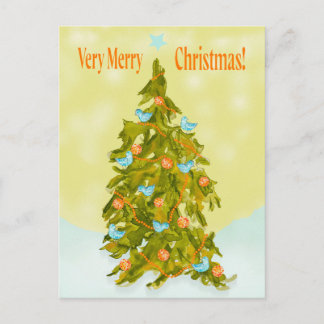 Cute Christmas Tree with Blue Birds Briefkaart