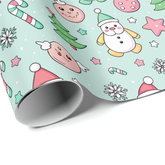 Cute Christmas with Snowmen and Candy Canes Cadeaupapier (Rol Hoek)