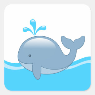 Cute Chubby Cartoon Whale in Ocean Vierkante Sticker