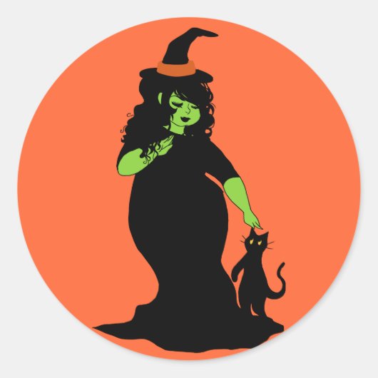 Cute Chubby Green Witch Ronde Sticker (Voorkant)