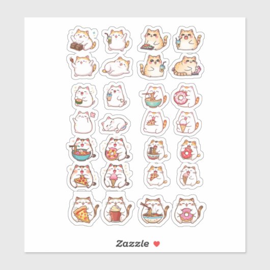 Cute Chubby Kawaii Cat Food Stickers – Sushi, Rame (Feuille)