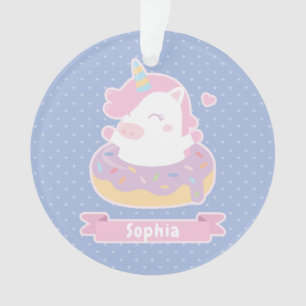 Cute Chubby Unicorn in Donut Personalized Ornament