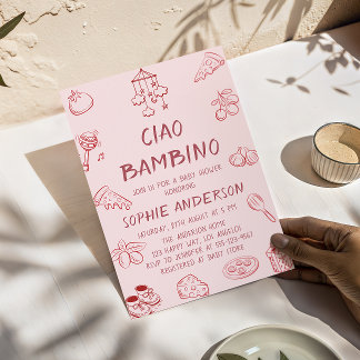 Cute Ciao Bambino Pink Italian Baby Shower Kaart