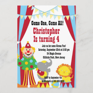 Cute Circus Clown Birthday Party Invitations Kaart