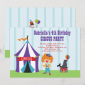 CUTE Circus Kids Birthday Party Invitation Kaart (Voorkant / Achterkant)