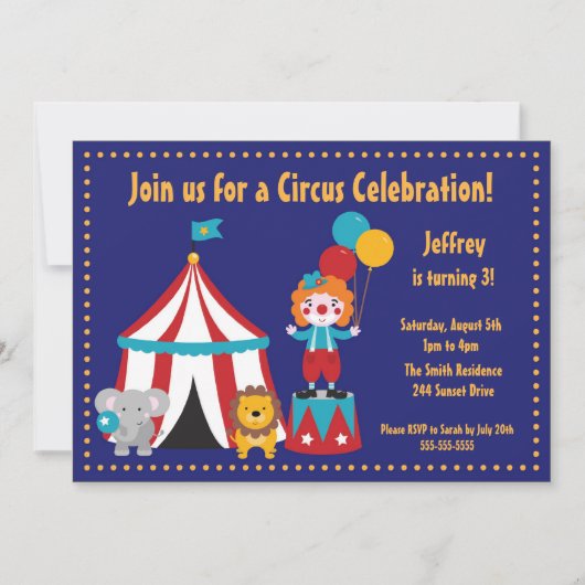 Cute Circus Kind Birthday Invitation Kaart (Voorkant)