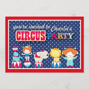 Cute Circus Party Invitation Kaart