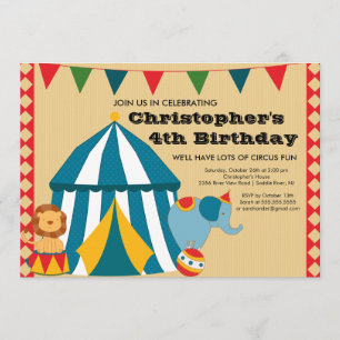 CUTE Circus Tent Birthday Party Invitation Kaart