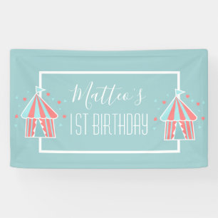 Cute Circus Tent Eerste Verjaardag Spandoek